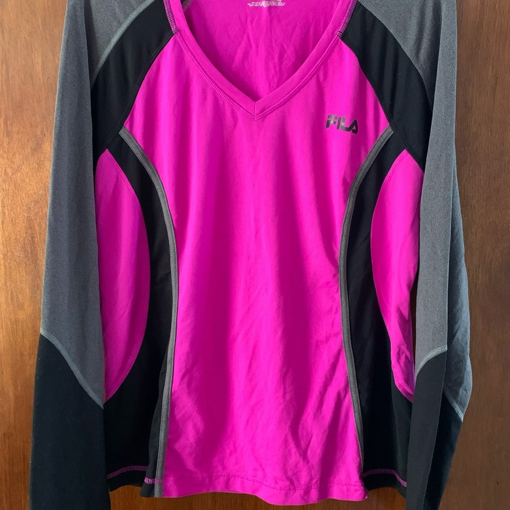 Fila Vivid Pink and Black Long Sleeve Shirt